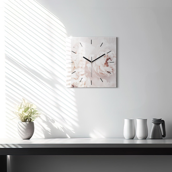 Square glass wall clock Peony flowers