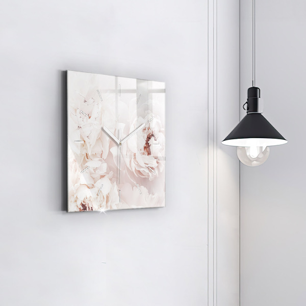 Square glass wall clock Peony flowers
