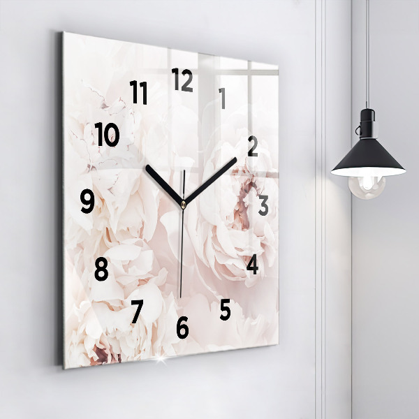 Square glass wall clock Peony flowers