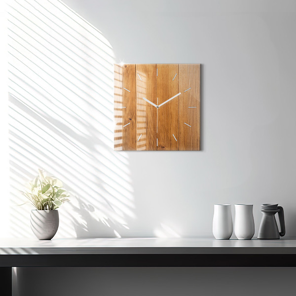 Square glass wall clock Wooden boards