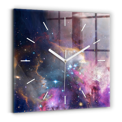 Square glass wall clock Galaxy and stars
