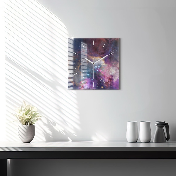 Square glass wall clock Galaxy and stars