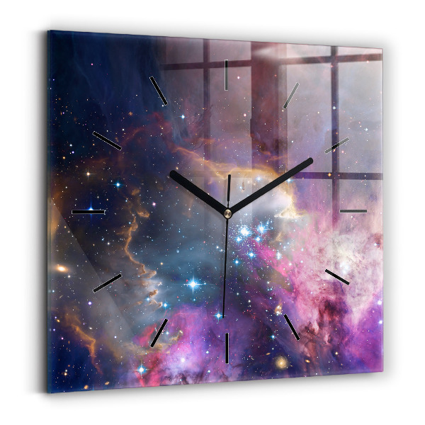 Square glass wall clock Galaxy and stars