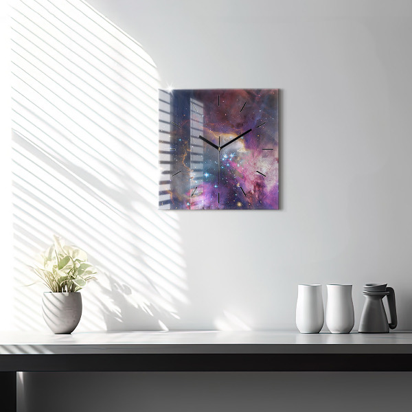 Square glass wall clock Galaxy and stars