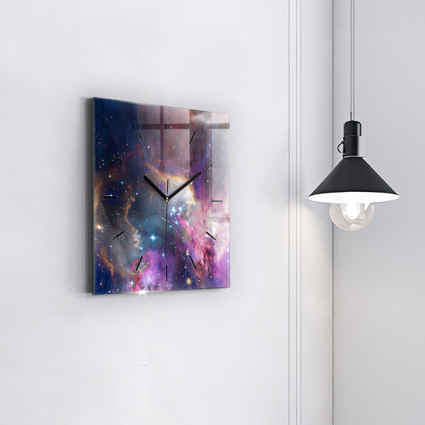 Square glass wall clock Galaxy and stars