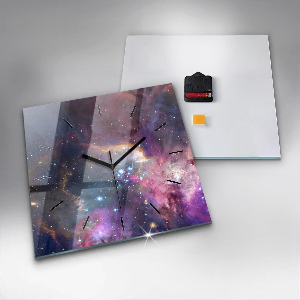 Square glass wall clock Galaxy and stars
