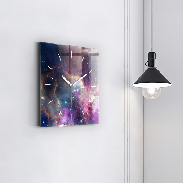 Square glass wall clock Galaxy and stars