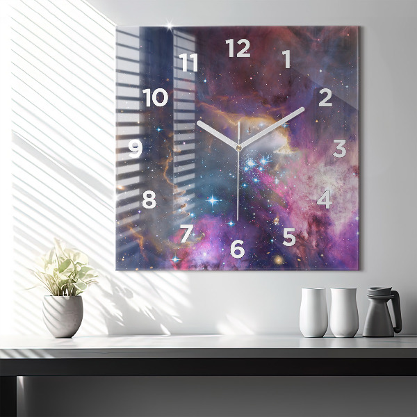Square glass wall clock Galaxy and stars