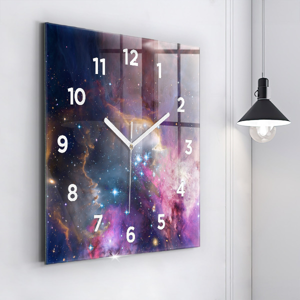 Square glass wall clock Galaxy and stars