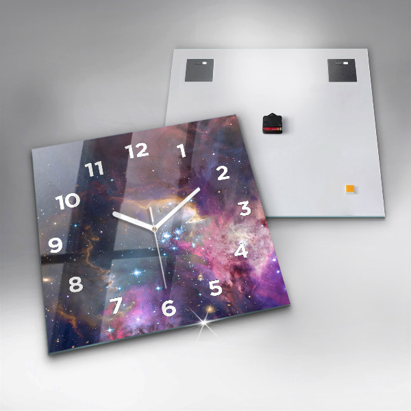 Square glass wall clock Galaxy and stars
