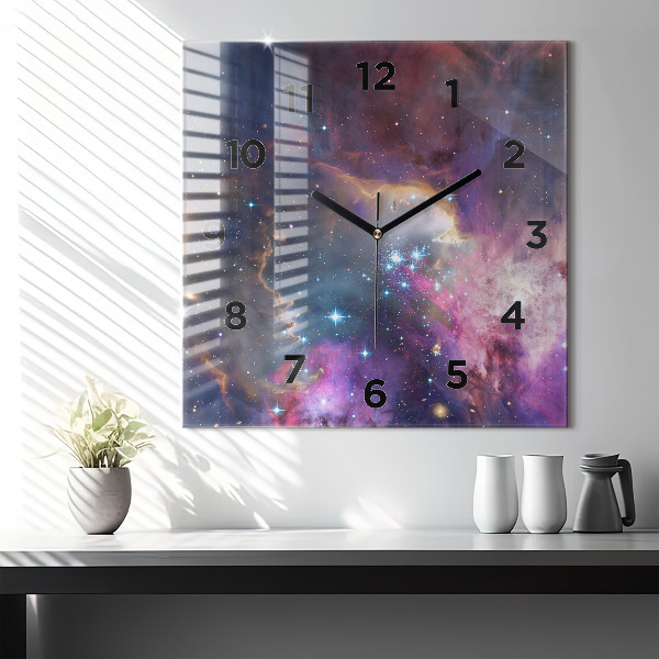 Square glass wall clock Galaxy and stars
