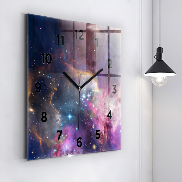 Square glass wall clock Galaxy and stars
