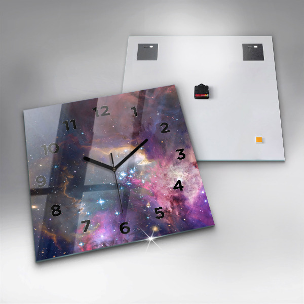Square glass wall clock Galaxy and stars