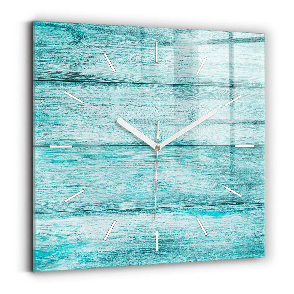 Square glass wall clock Blue old wood