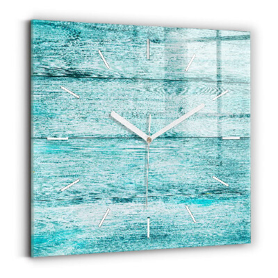 Square glass wall clock Blue old wood