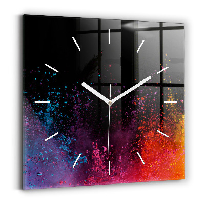 Square glass wall clock Explosion of colors