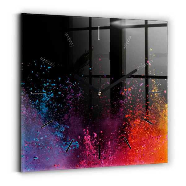 Square glass wall clock Explosion of colors