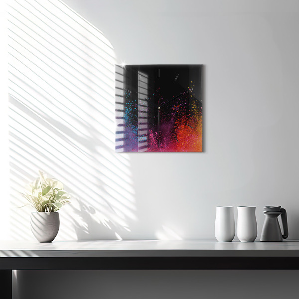Square glass wall clock Explosion of colors