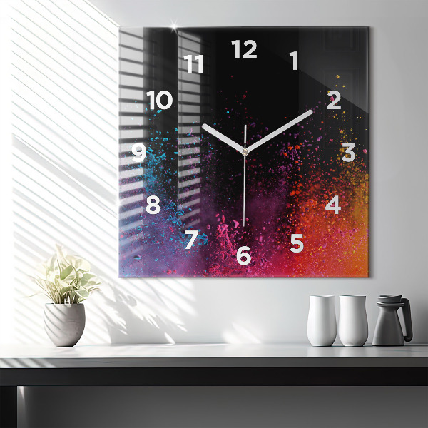 Square glass wall clock Explosion of colors