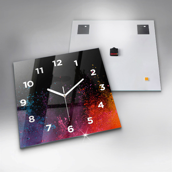 Square glass wall clock Explosion of colors