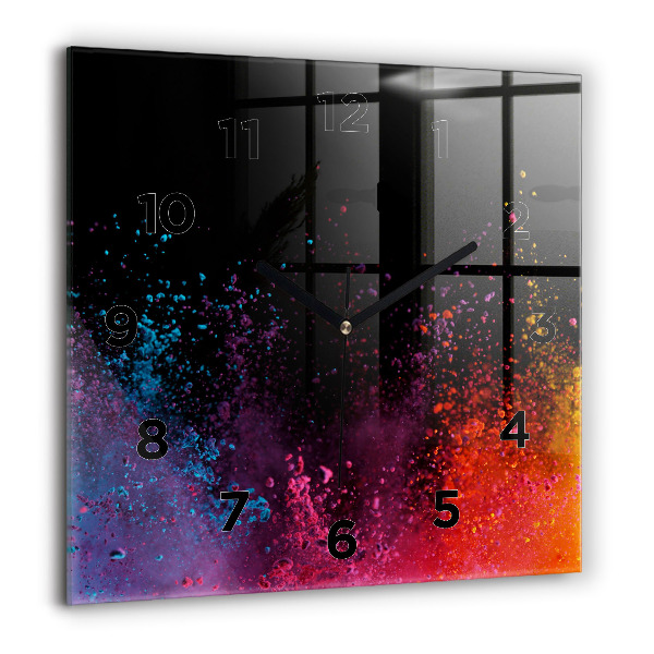 Square glass wall clock Explosion of colors