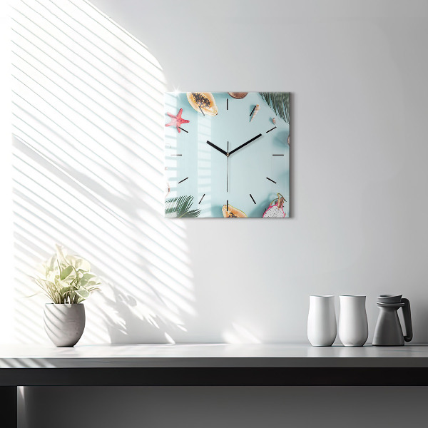 Square glass wall clock Summer composition