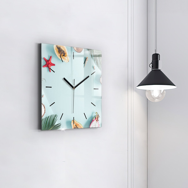 Square glass wall clock Summer composition