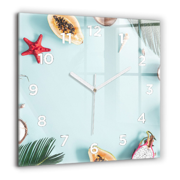 Square glass wall clock Summer composition