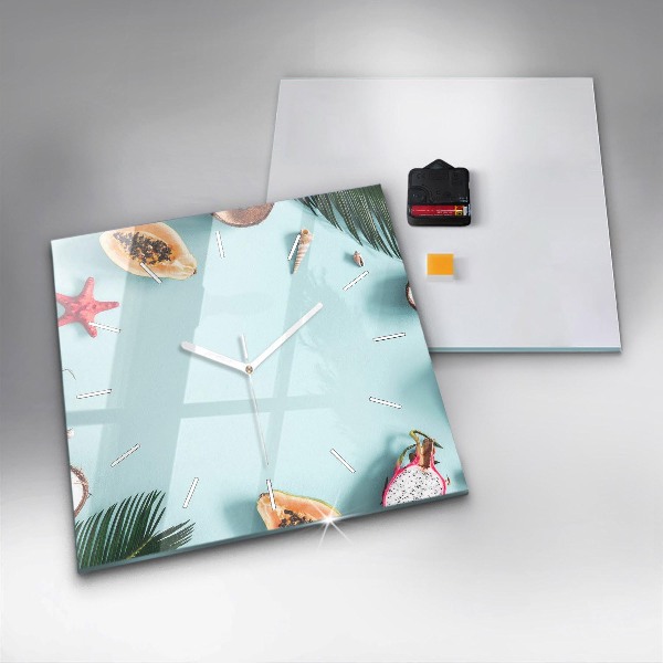 Square glass wall clock Summer composition
