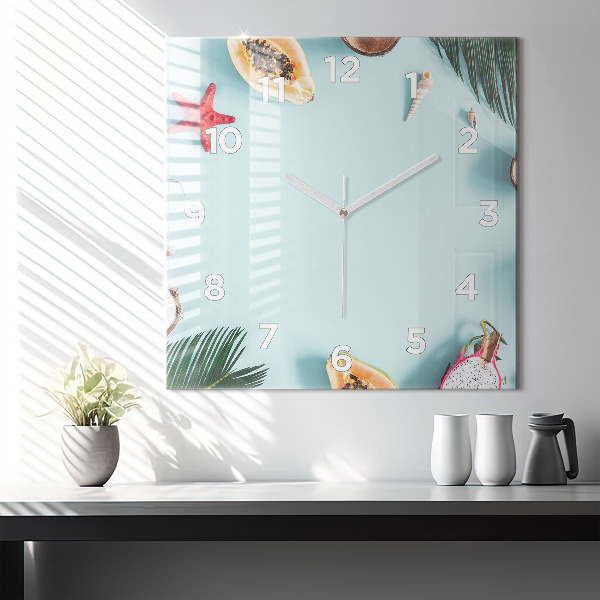 Square glass wall clock Summer composition