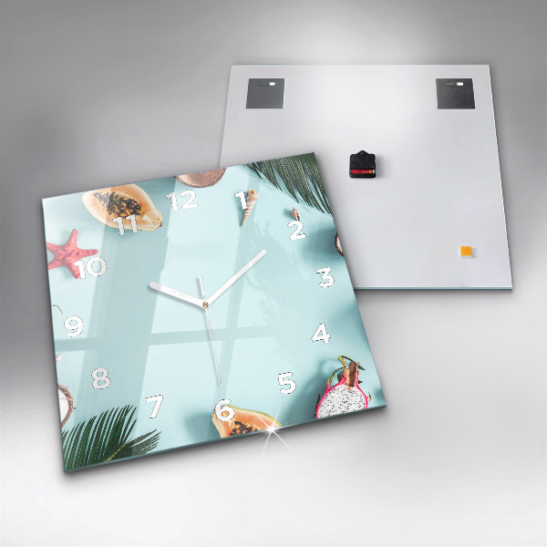 Square glass wall clock Summer composition