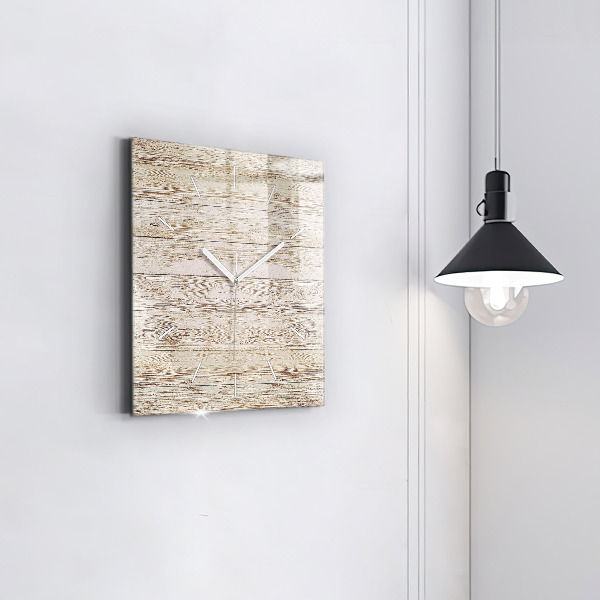 Square glass wall clock Wooden panels