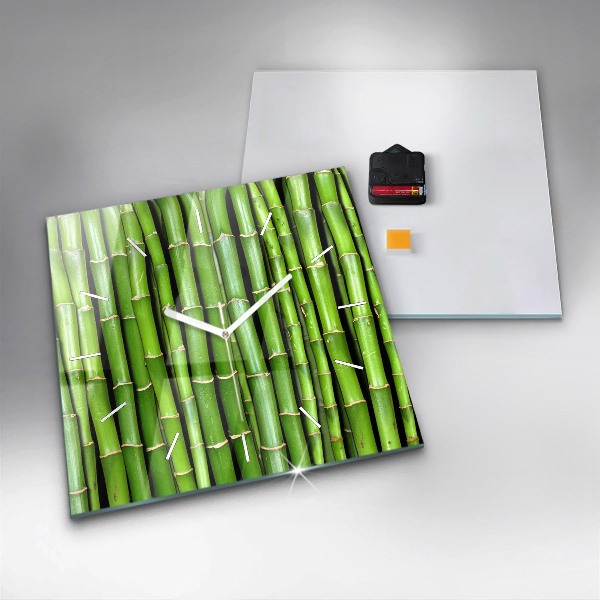 Square glass wall clock Asian Bamboo