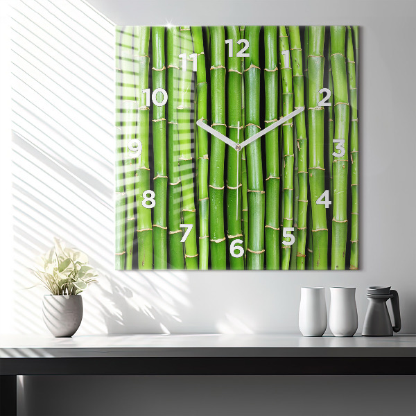 Square glass wall clock Asian Bamboo