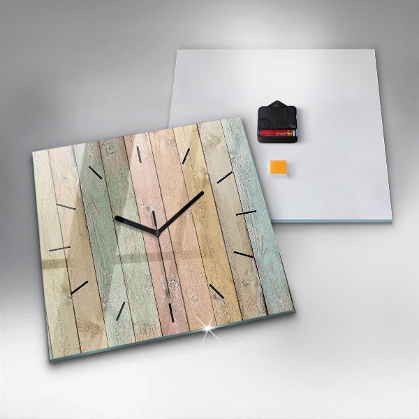 Square glass wall clock Colorful boards