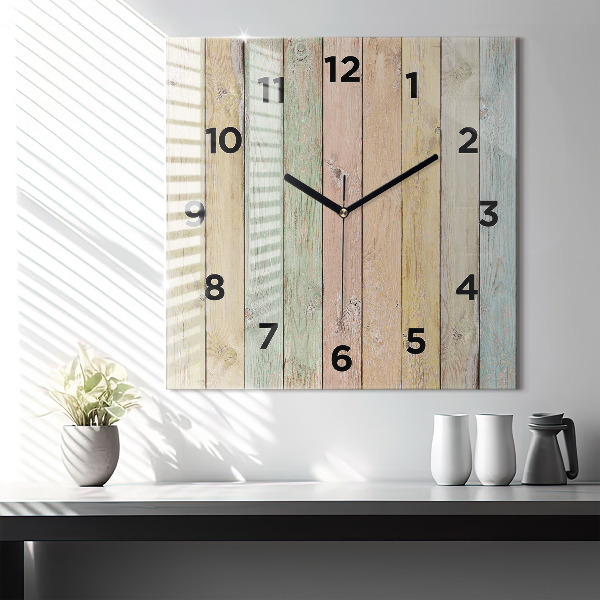 Square glass wall clock Colorful boards