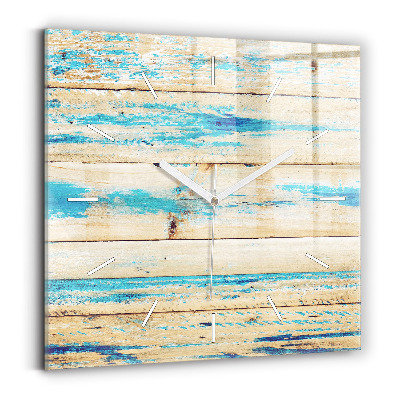 Square glass wall clock Scratched wood