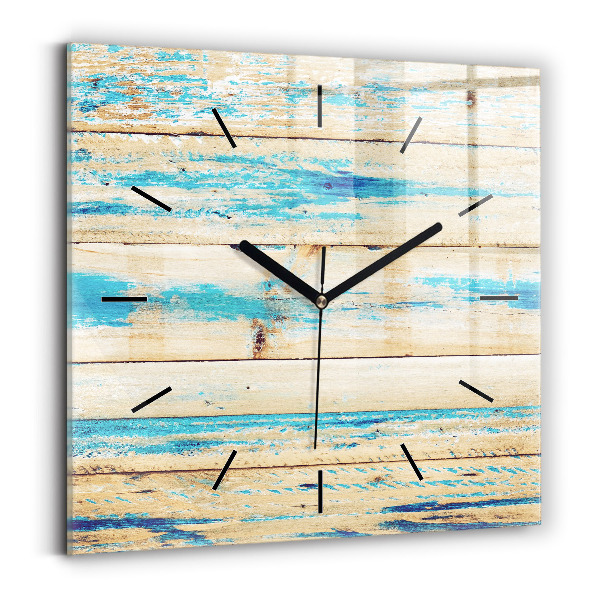 Square glass wall clock Scratched wood