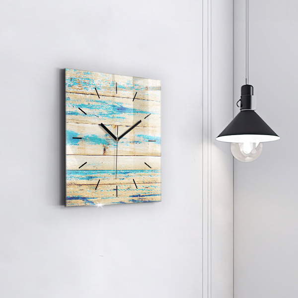 Square glass wall clock Scratched wood