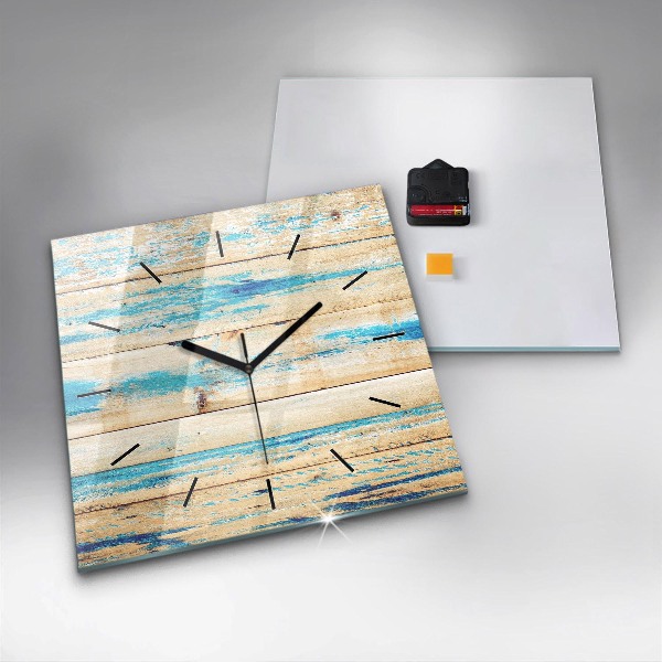 Square glass wall clock Scratched wood