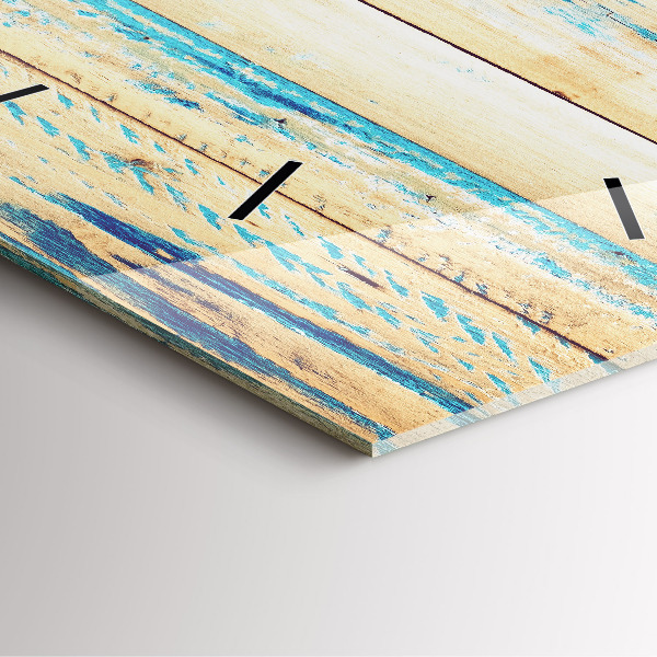 Square glass wall clock Scratched wood