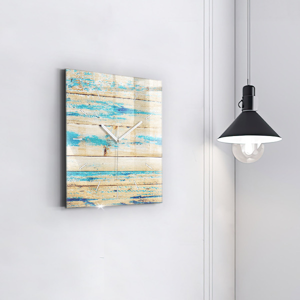 Square glass wall clock Scratched wood