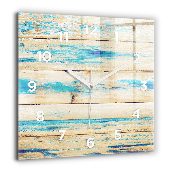 Square glass wall clock Scratched wood