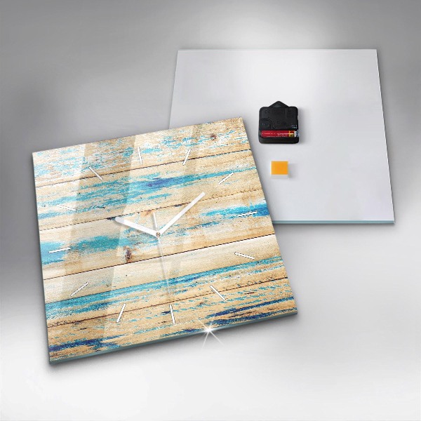 Square glass wall clock Scratched wood