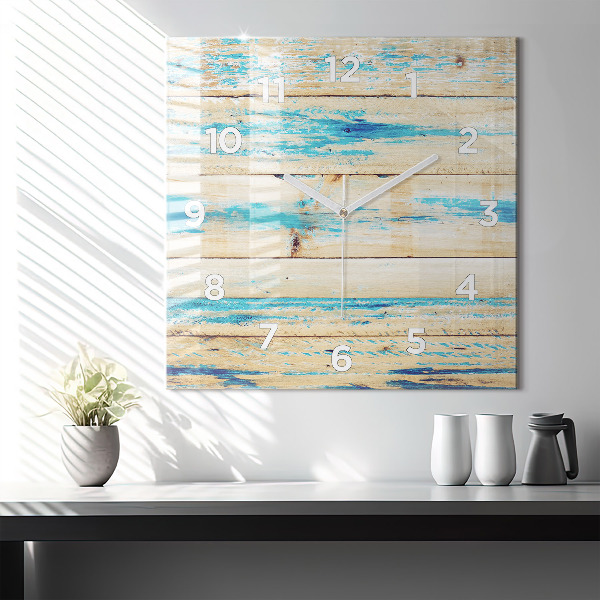 Square glass wall clock Scratched wood