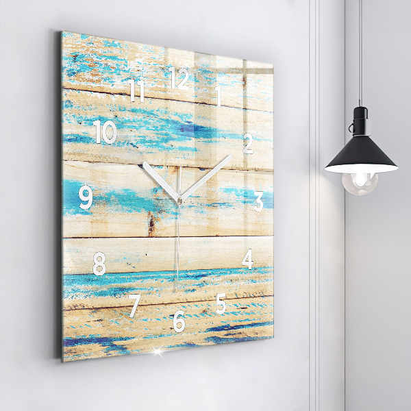 Square glass wall clock Scratched wood
