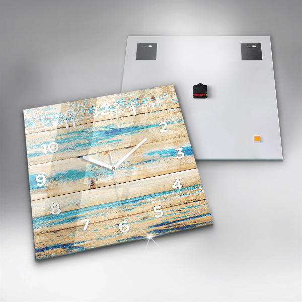Square glass wall clock Scratched wood