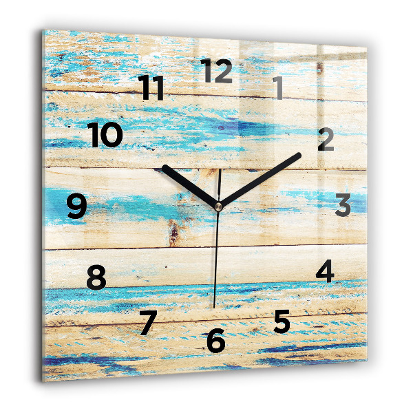 Square glass wall clock Scratched wood