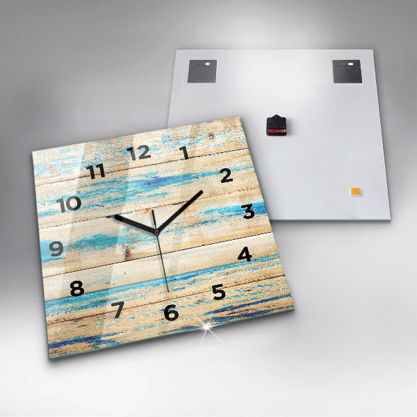 Square glass wall clock Scratched wood
