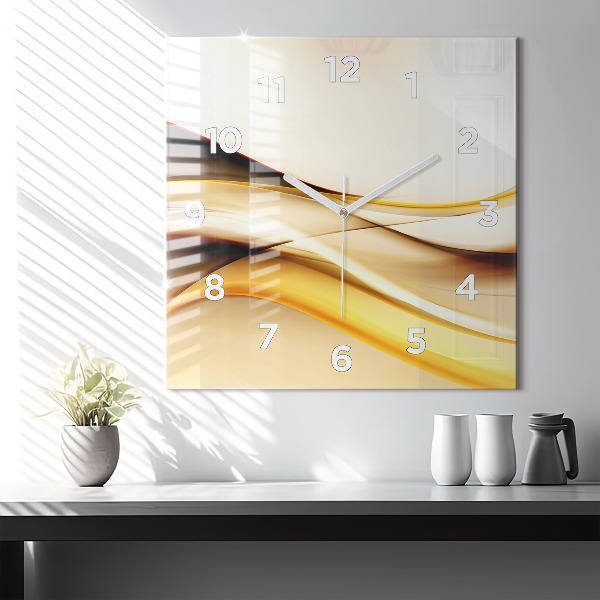 Square glass wall clock Abstract wave